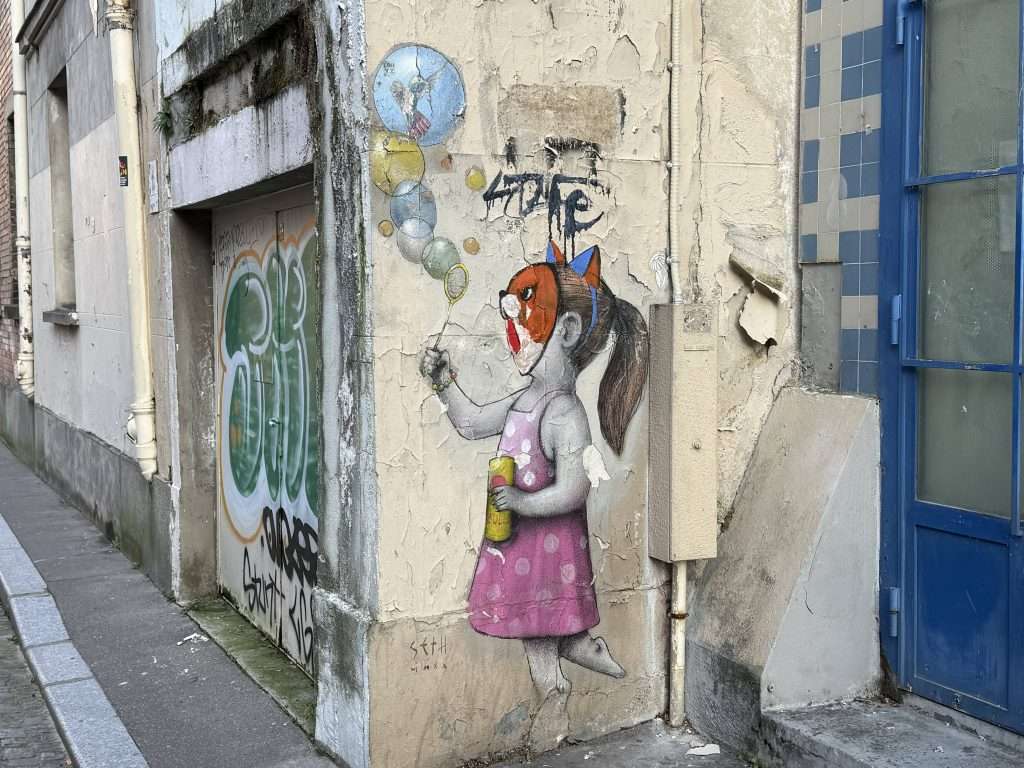 Girl in a Fox Mask with Balloons Street Art Paris