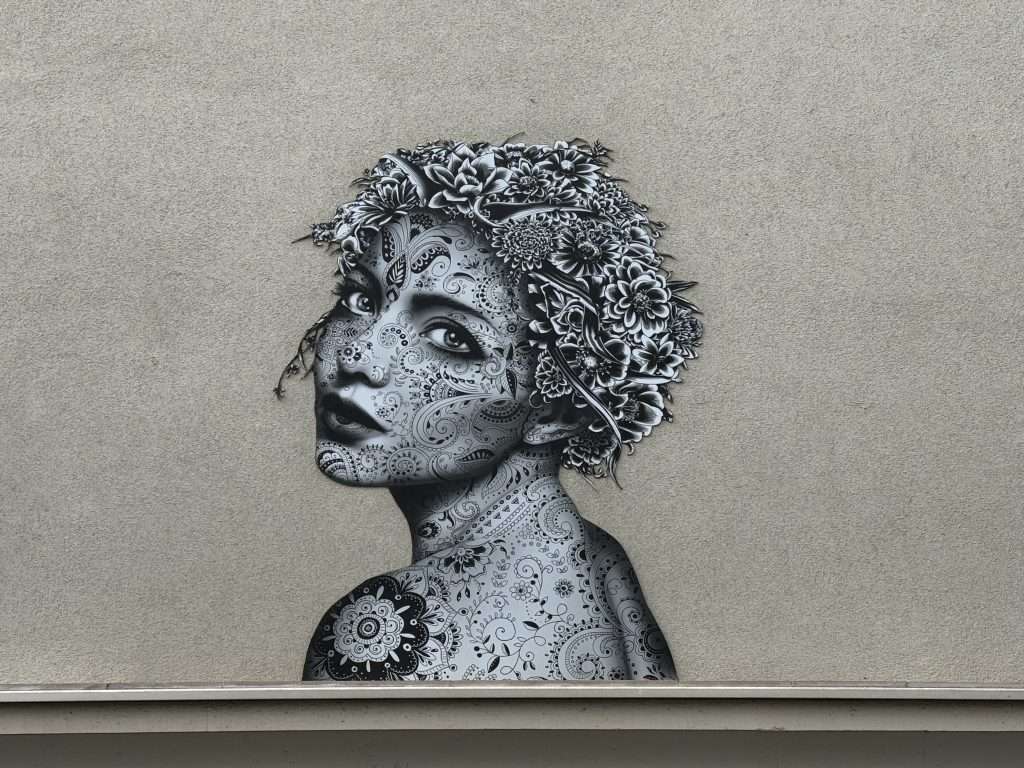 Black and White Woman with Tattoos Street Art In Paris